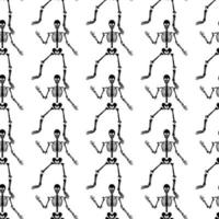 Black skeletons in various poses pattern. Halloween design. Perfect for fall, holidays, fabric, textile. Seamless repeat swatch. vector