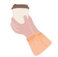 Hands holding disposable coffee cup. Coffee to go cup vector