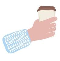 mano sosteniendo una taza de café desechable. taza de café para llevar vector