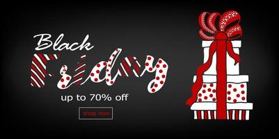 Black Friday super sale banner. Hand drawn gift vector