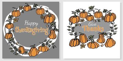 Trendy hand drawn Thanksgiving templates with pumpkins. vector