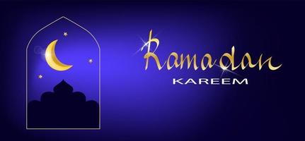 Elegant ramadan kareem with crescents in the mosque window on a blue background vector