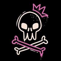 Graffiti emo skull with splash effect and drops. Retro 00s aesthetic print for t-shirt, sweatshirt, and poster. Vector Black and pink illustration