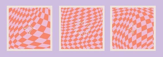 Wavy Swirl Groovy Pattern Set on red and pink colors. Seventies Style, Hippie Background, Psychedelic wave Wallpaper. Hand Drawn flat Vector Illustration