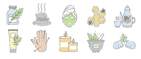 Big Set of Alternative Medicine Icons in flat, contour, thin and linear design. Simple isolated Vector illustration on white background. Concept illustration for Web site app, Sign, symbol, emblem