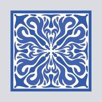 Vector Portuguese pottery tile with ceramic floral ornament. Vintage blue Portugal azulejo, Mexican talavera, Italian majolica, Arabesque motif or spanish ceramic Mosaic