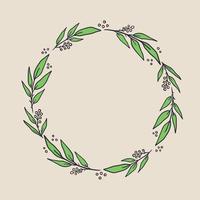 Vector hand drawn Floral Wreath isolated on white background. Vintage Leaves Circular frame with space for text