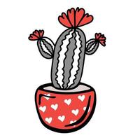 cactus en una maceta con corazones vector