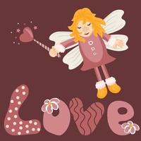 Cute Fairy with magic wand and heart vector