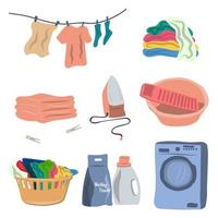 Washing and ironing service tools set vector