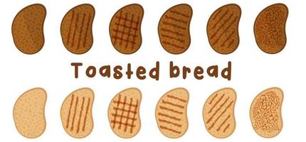 Set of slices toast bread. Bakery product in cartoon style vector