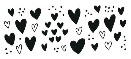 colección de corazones de doodle de diferentes formas dibujadas a mano. conjunto de elementos aislados de vector negro