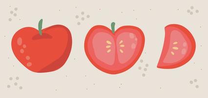 Hand drawn red Tomato set in cartoon style. Healthy food elements. Vector illustration isolated on white background