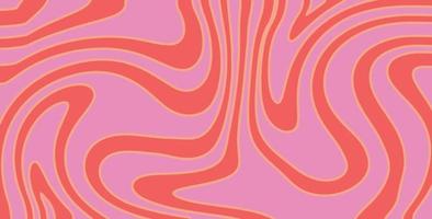 Wavy Swirl Groovy Pattern on red and pink colors. Seventies Style, Hippie Background, Psychedelic wave Wallpaper. Hand Drawn flat Vector Illustration