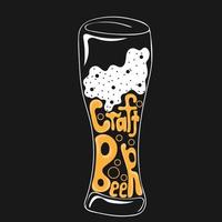 Hand drawn glass of craft beer and lettering text vector