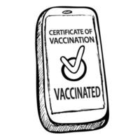 Certificate of vaccination on mobile phone vector