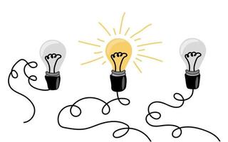 Hand-drawn row of light bulbs isolated on white background vector