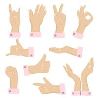 Set of hands showing different gestures vector