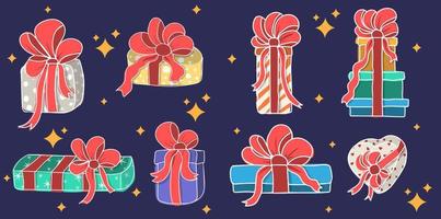 Set of gift boxes with bows and ribbons. vector