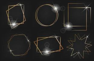 Set of gold geometric  frames with shining effects isolated on black background. vector