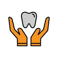 Tooth icon illustration with hand. Outline color icon style. icon related to healthcare and medical. Simple vector design editable