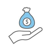 ilustración de icono de mano con bolsa de dinero. símbolo de inversión. estilo de icono de dos tonos. adecuado para aplicaciones, sitios web, aplicaciones móviles. icono relacionado con las finanzas. diseño vectorial simple editable vector