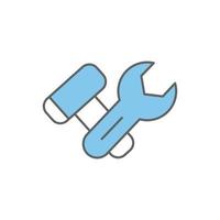 Hammer icon illustration with wrench. suitable for maintenance icon. Two tone icon style. icon related to construction. Simple vector design editable