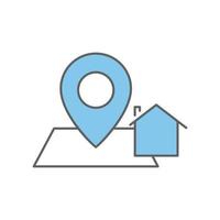 Map icon illustration with house. suitable for location icon. Two tone icon style. icon related to construction. Simple vector design editable