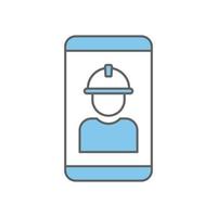 Builder icon illustration with mobile phone. Two tone icon style. icon related to construction. Simple vector design editable