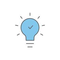 Light bulb icon illustration with check mark. Two tone icon style. Simple vector design editable