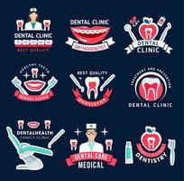 Dentistry and dental care clinic symbols vector