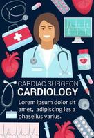 Cardiology surgeon doctor and heart medical poster vector