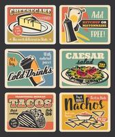 Fast food restaurant retro cards design vector