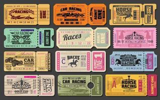 Car and horse racing retro tickets vector