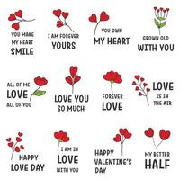 Valentines day typography for greeting cards, gifts, decorative stickers, scrapbook stickers, planner stickers and more. vector