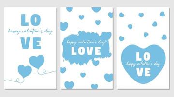 tarjeta de felicitación azul y blanca del día de san valentín, carteles. diseño para san valentín y boda. vector