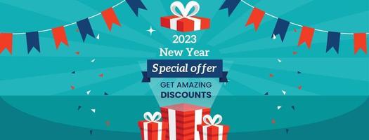 Colorful social media banner, modern, special offers, new year, christmas, fun, playful, gift vector