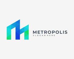 Skyscraper Architecture Building City Downtown Mosaic Polygonal Low Poly Modern Vector Logo Design