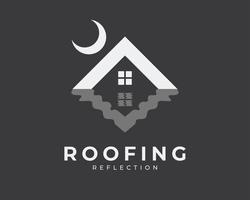 Roof House Roofing Home Rooftop Water Reflection Effect Crescent Moon Scenery Vector Logo Design