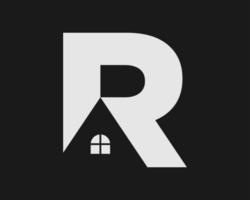 letra r monograma techo azotea techador ventana casa edificio estructura icono vector logo diseño