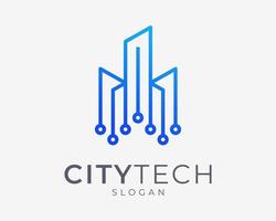 Skyline Cityscape Skyscraper Line Building Circuit Technology Digital Electronic Vector Logo Design