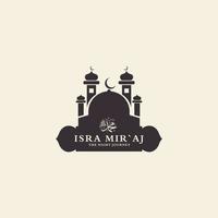 isra miraj, con mezquita, islámico, diseño de tarjeta de felicitación de ilustración de vector de logotipo