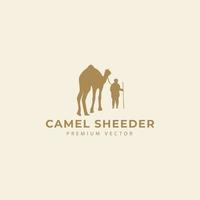 arabian camel herder logo, pet, camel, desert, vector illustration