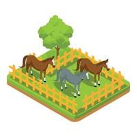 Animales de ganado isométricos 3d en un corral con hierba verde. ilustración isométrica vectorial adecuada para diagramas, infografías y otros activos gráficos vector