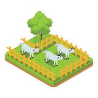 Animales de ganado isométricos 3d en un corral con hierba verde. ilustración isométrica vectorial adecuada para diagramas, infografías y otros activos gráficos vector