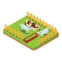 3D Isometric livestock animals in a corral with green grass. Vector Isometric Illustration Suitable for Diagrams, Infographics, And Other Graphic assets