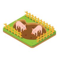 Animales de ganado isométricos 3d en un corral con hierba verde. ilustración isométrica vectorial adecuada para diagramas, infografías y otros activos gráficos vector