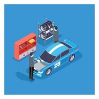 3D isometric Car repairing concept. Auto service online. Vector Isometric Illustration Suitable for Diagrams, Infographics, And Other Graphic assets