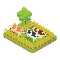 Animales de ganado isométricos 3d en un corral con hierba verde. ilustración isométrica vectorial adecuada para diagramas, infografías y otros activos gráficos vector