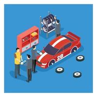 Concepto de reparación de automóviles isométricos 3d. servicio automático en línea. ilustración isométrica vectorial adecuada para diagramas, infografías y otros activos gráficos vector